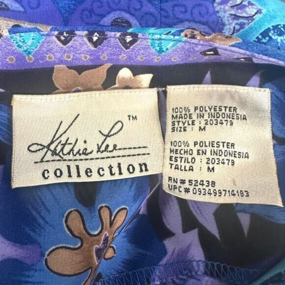 KATHIE LEE 90s Purple Blue Tropical Hawaiian Print Maxi Dress Womens M Vacation - Picture 3 of 5